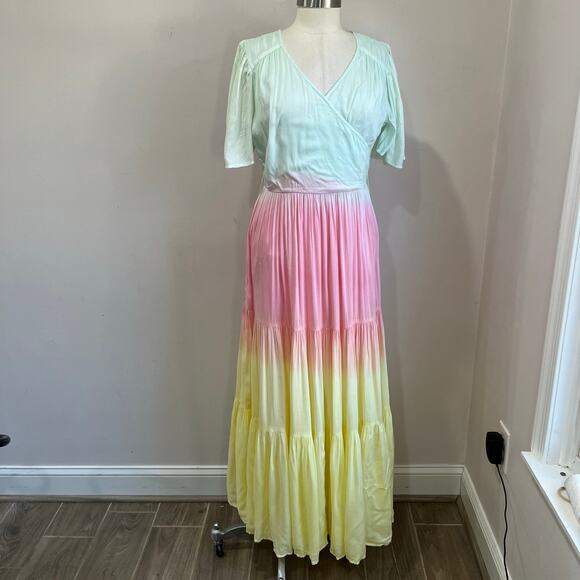 Ivy City Pastel Ombre Tiered Maxi Wrap Dress Cottagecore Spring  Dress Sz S/M - Picture 11 of 11